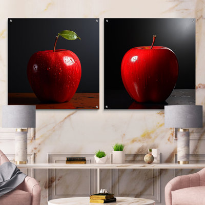 Minimalisme, pomme rouge, fruits, art mural en verre sur verre, ensemble de 2