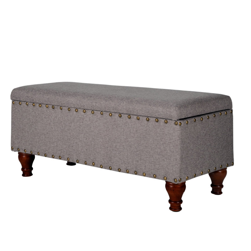 Collantes Upholstered Storage Bench, Grey/Brushed Brass Nailhead