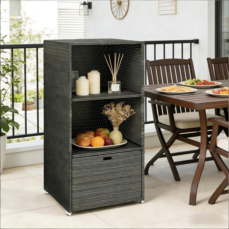 Outdoor Rattan Deck Box With Drawer And Shelf, Dark Brown