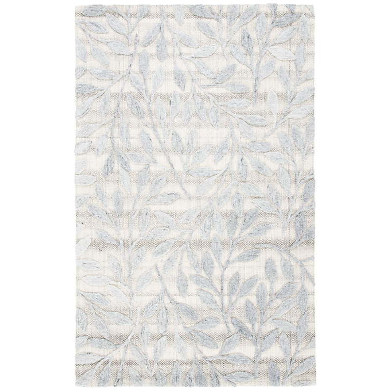 Tapis gris touffeté à la main à motif floral Blairsden, Rectangle de 5 pi x 8 pi