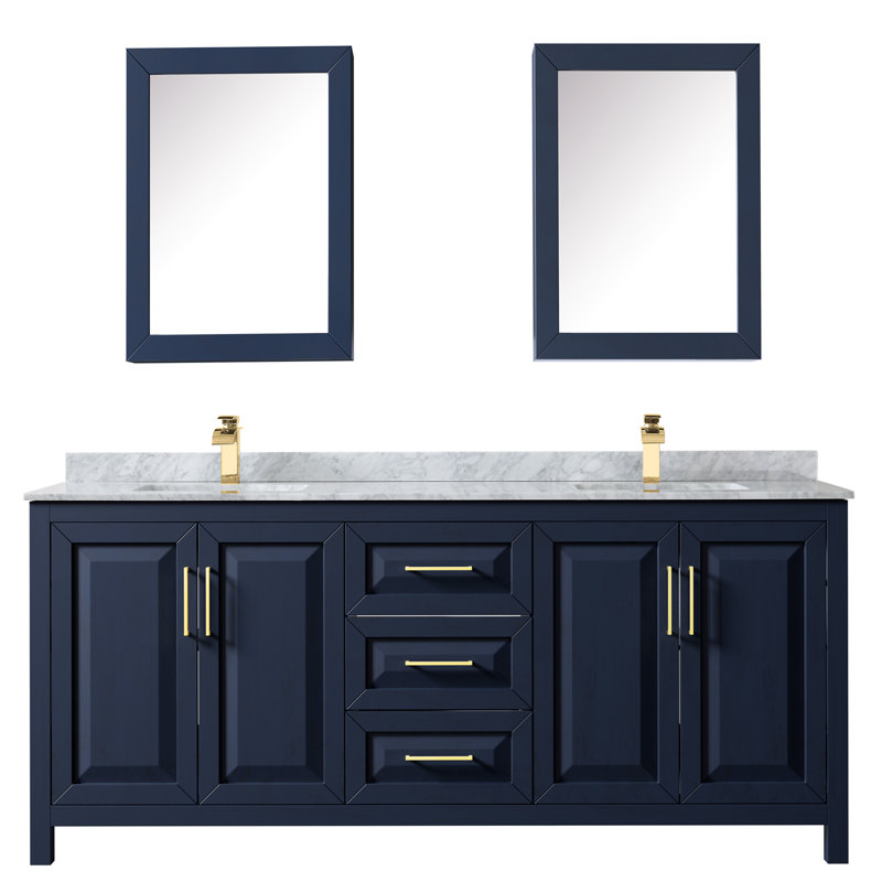 Daria 80'' W Double Vanity, Dark Blue, Carrara Cultured Marble, Brushed Gold