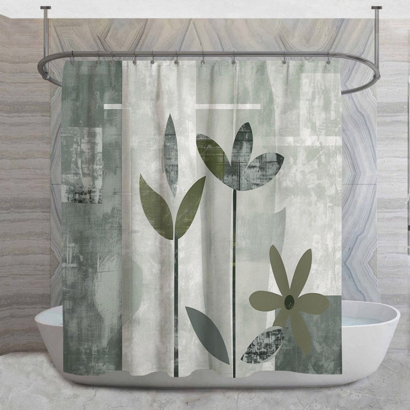Rideau de douche à motif botanique, H 73 po x l 70 po