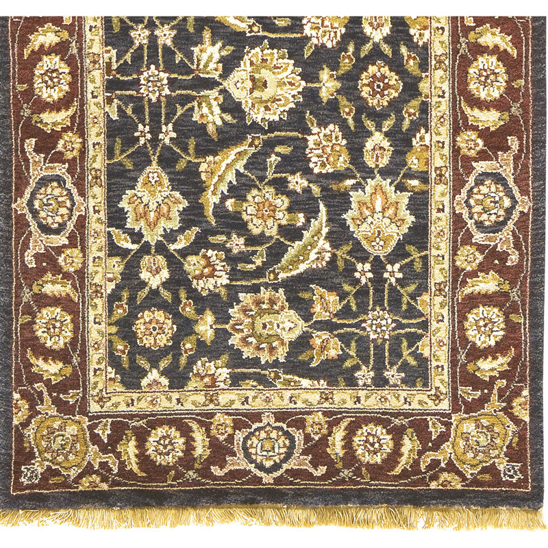 Hand Knotted Oriental Area Rug in Navy/Red, Runner 2'6" x 22'