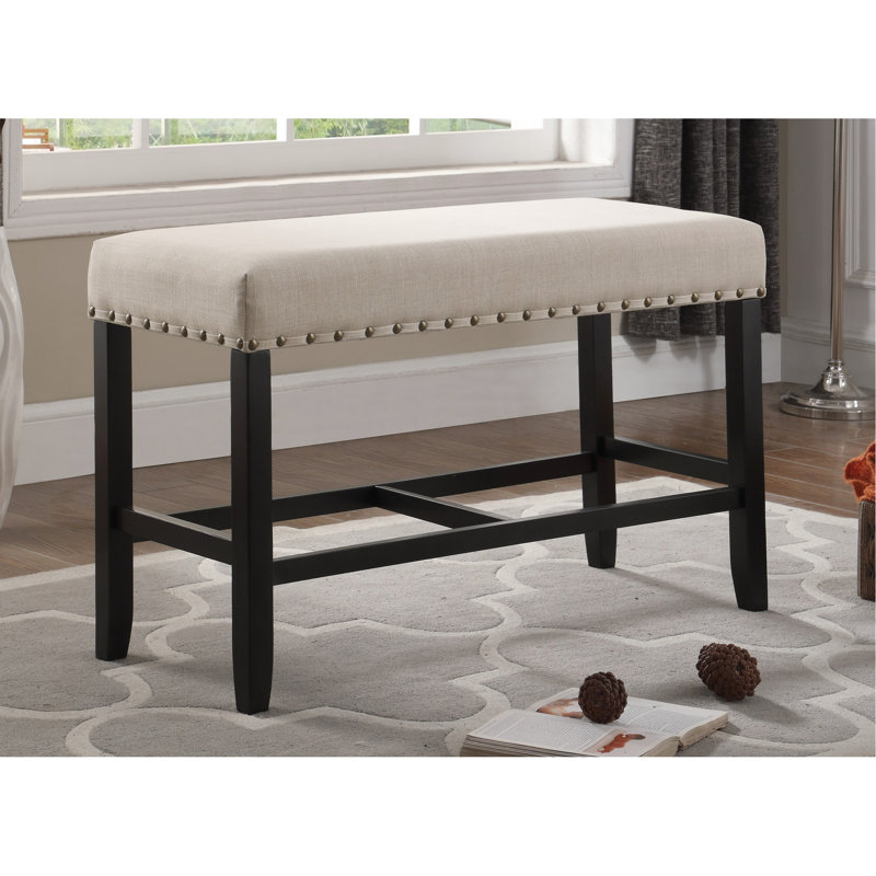 Counter Height Tan Bench For Dining Area, Footrest, 41"W X 16.5"D 25.5"H, Blend With Fabric, Solid Construction, 25.5"H, Tan