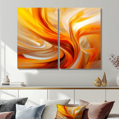 Conception abstraite orange chaleureuse fractale VII - 2 panneaux de décoration murale orange