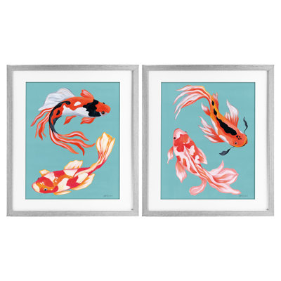 Ensemble de 2 impressions colorées sous-verre Koi