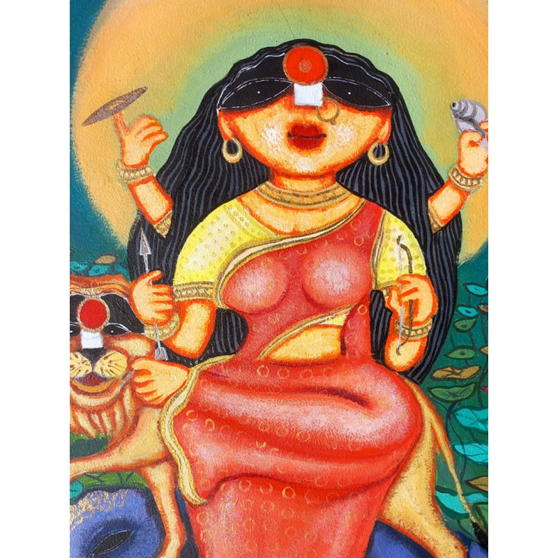 Déesse Jagadhatri | Acrylique sur papier | Par Tuhin Rakshit