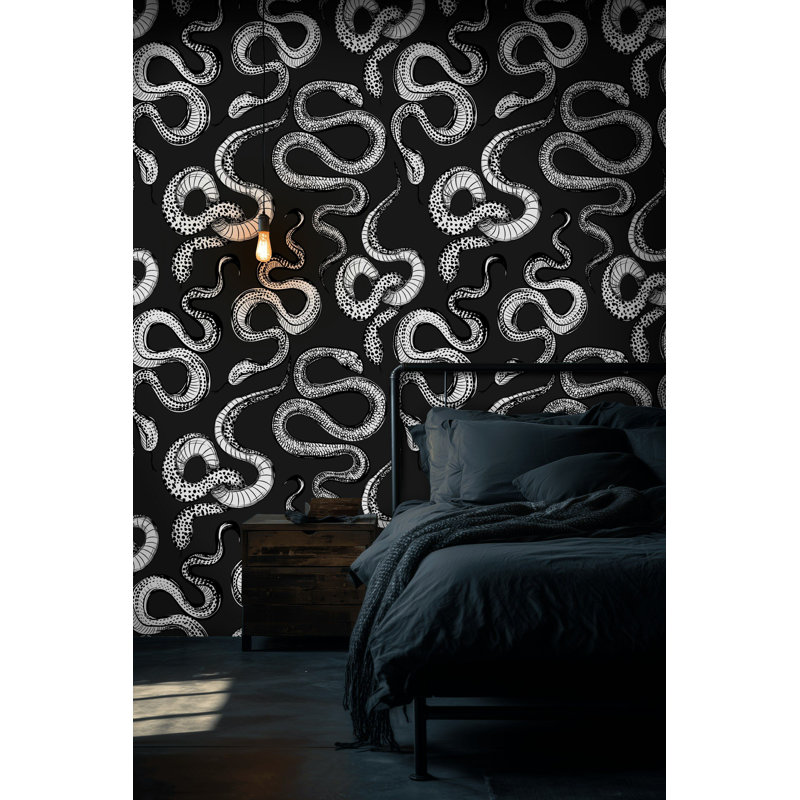 Papier peint serpent noir et blanc, Noir