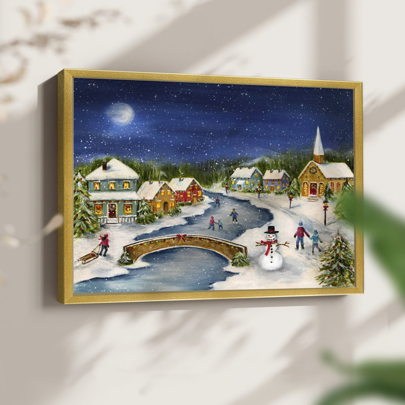 Winter Village - reproduction encadrée - réarmable, H 22 po x l 28 po, Or