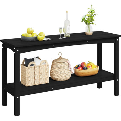 Outdoor Side Table, 55” HDPE Small Outside Table with Storage Shelf