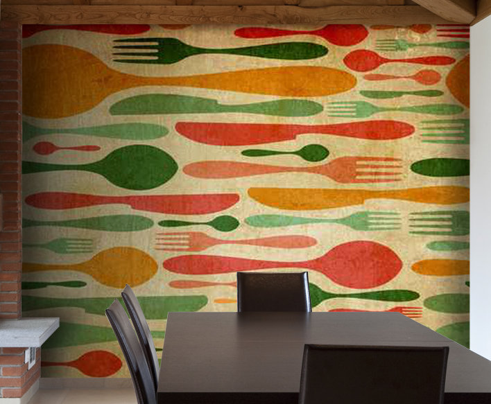 Cutlery Orange and Green 309cm x 400cm Wallpaper, 200 cm x 154 cm