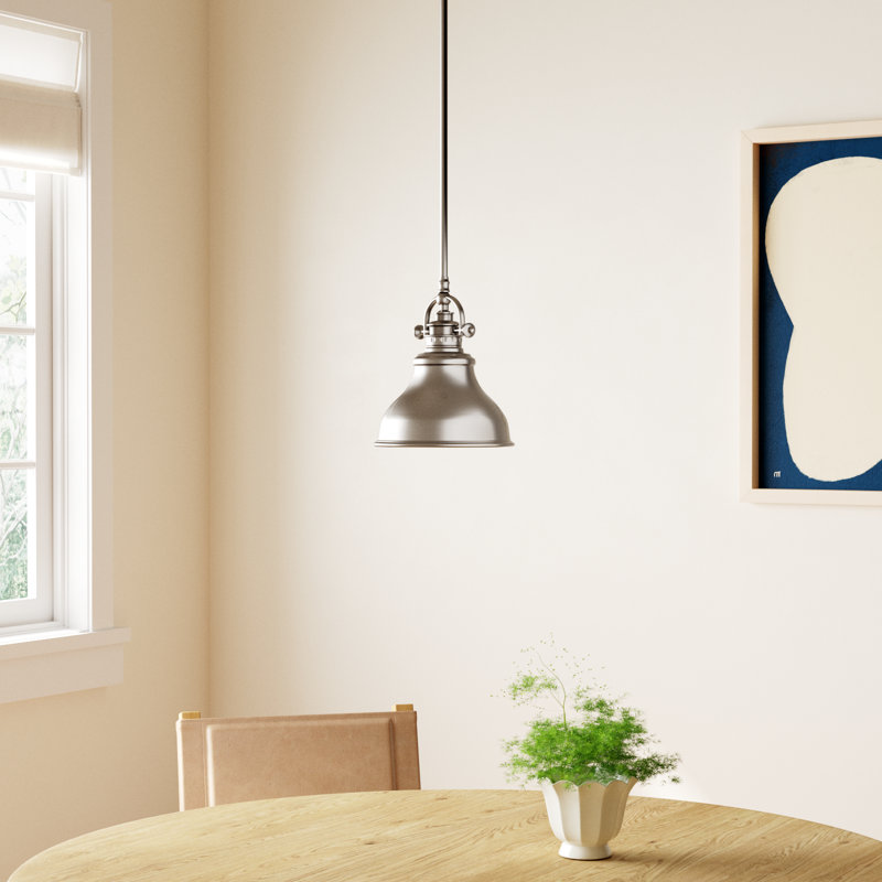 1 - Light Single Pendant, Brushed Nickel, 9" H x 8" W x 8" D