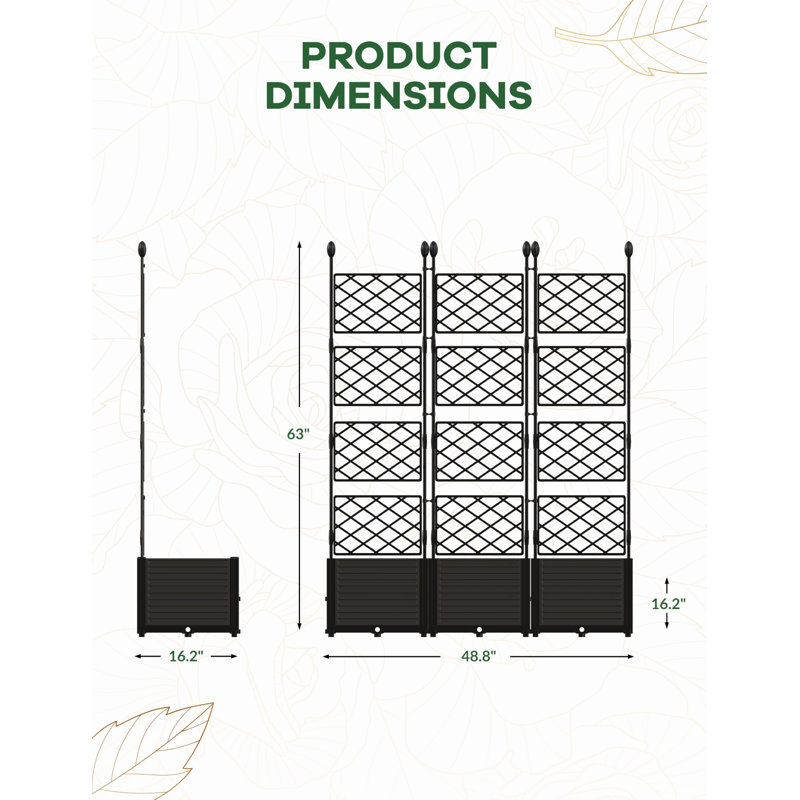 Metal Raised Garden Bed with Trellis - Planter Box for Climbing Plants on Patio, Balcony or Garden, 63" H x 48.8" W x 16.2" D