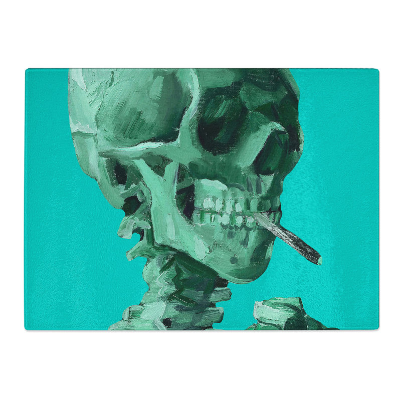 Blue Skull Of A Skeleton With Cigarette By Vincent Van Gogh  Glass Chopping Board