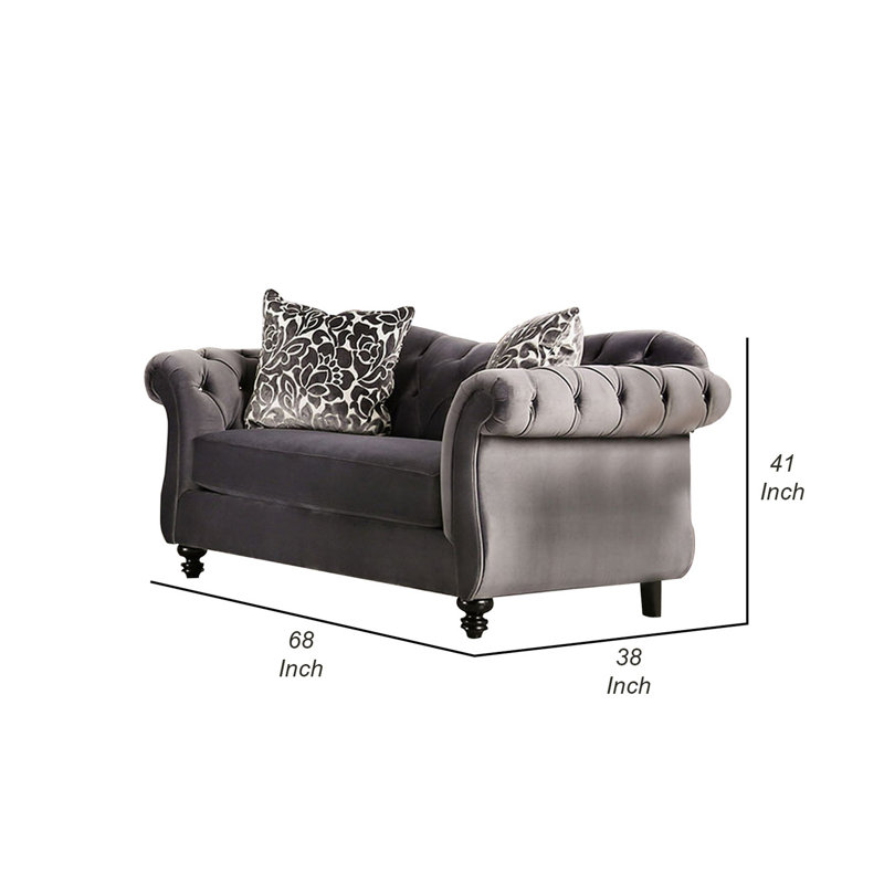 Causeuse rembourrée 68 po Flyte, Velours gris velours