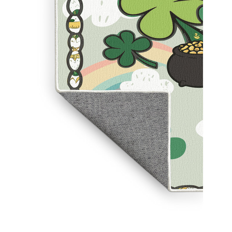 The Holiday Aisle® Washable Saint Patrick's Day Clover Leprechaun Holiday Rug, Rectangle 7' x 10'