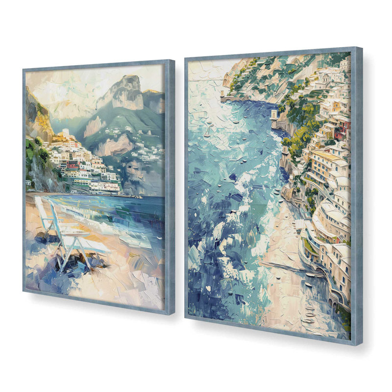 Ensemble de 2 pièces encadrées sur papier "Positano" par Azure Artisanal Studio, Ciel électrique