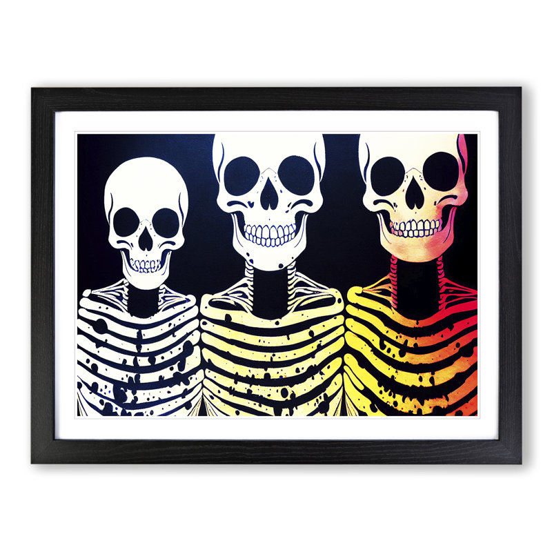 Three Skeletons Abstract - Single Picture Frame Print, Black Framed, 46cm H x 64cm W x 2cm D