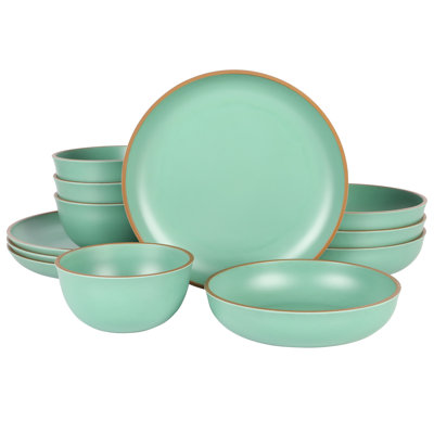 Gibson Home Rockabye 12 Piece Double Bowl Melamine Dinnerware Set In Green