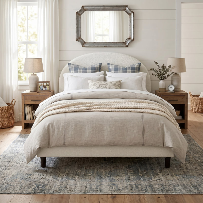 Upholstered Bed Frame, Ivory, Queen