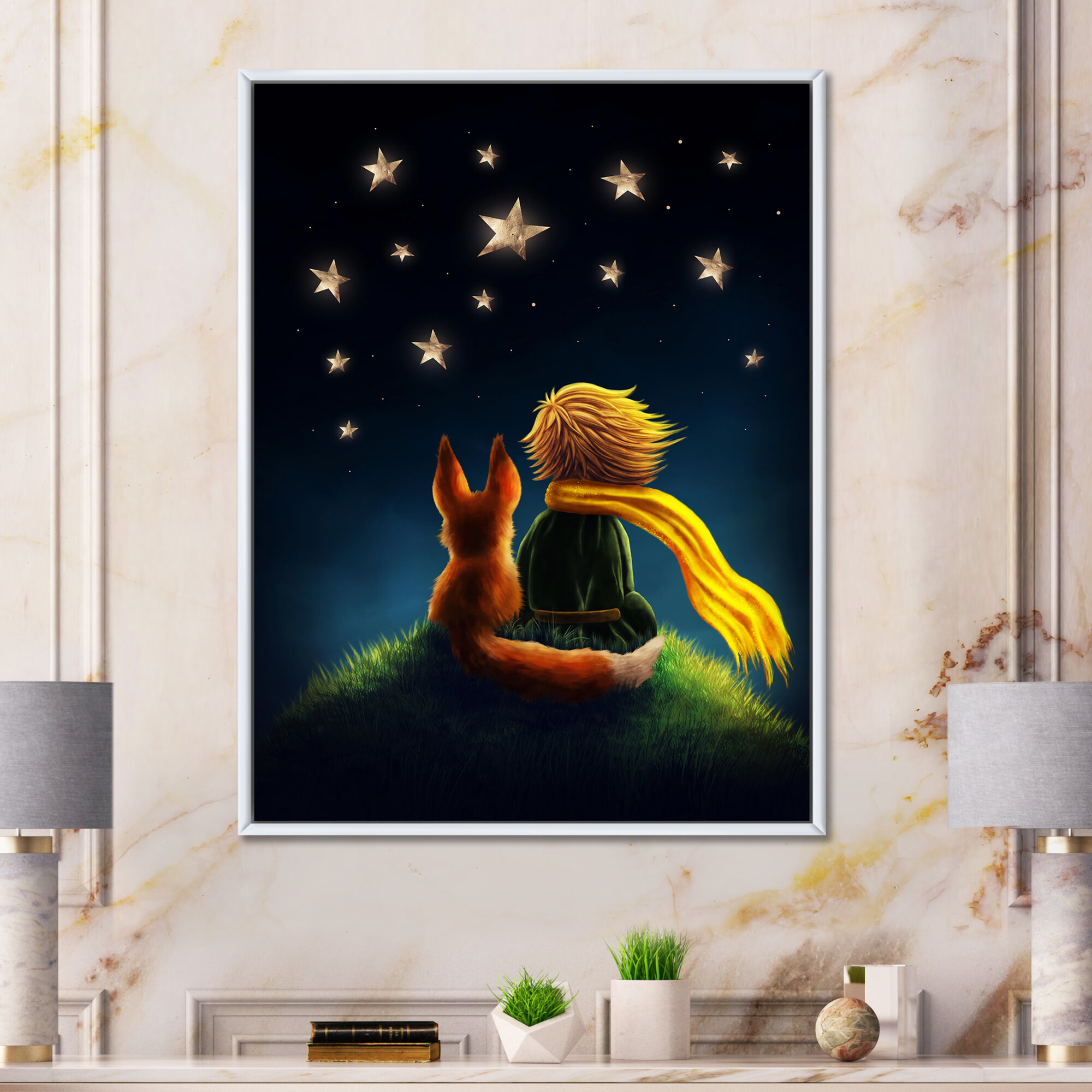 Bless international  Le Petit Prince Little Boy With Fox  Print on Canvas