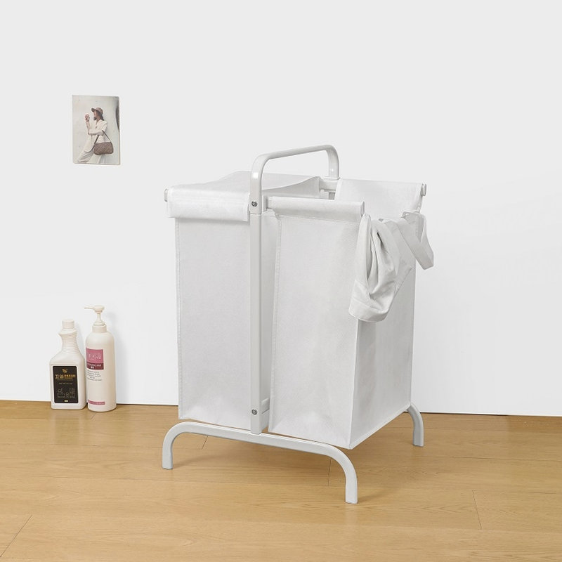2 paniers à linge 110 l, panier en tissu blanc avec couvercle et cartes de tri pour les vêtements, grande boîte de rangement