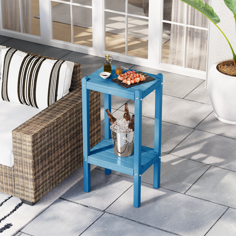 Table d'appoint d'extérieur carrée Mkiyah L 18,45 po x l 18,45 po, Bleu
