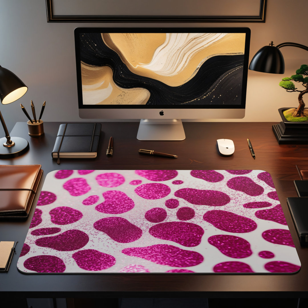 Pink Glitter Cow Desk Mat