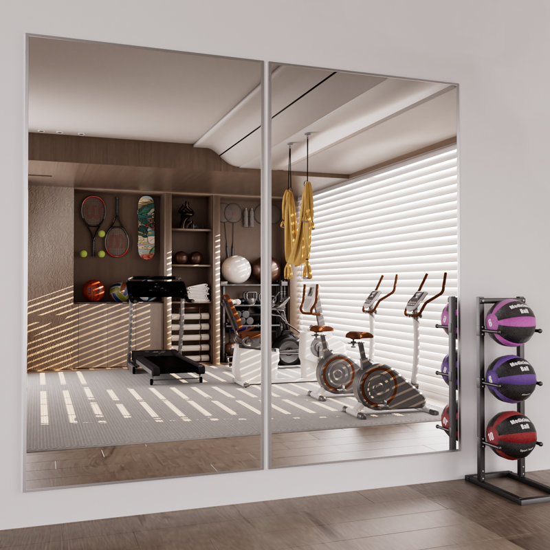 Vertell Oversize Rectangle Full Length Mirror Metal Mirror for GYM/ Bedroom with Stand, Silver, 71" x 32"