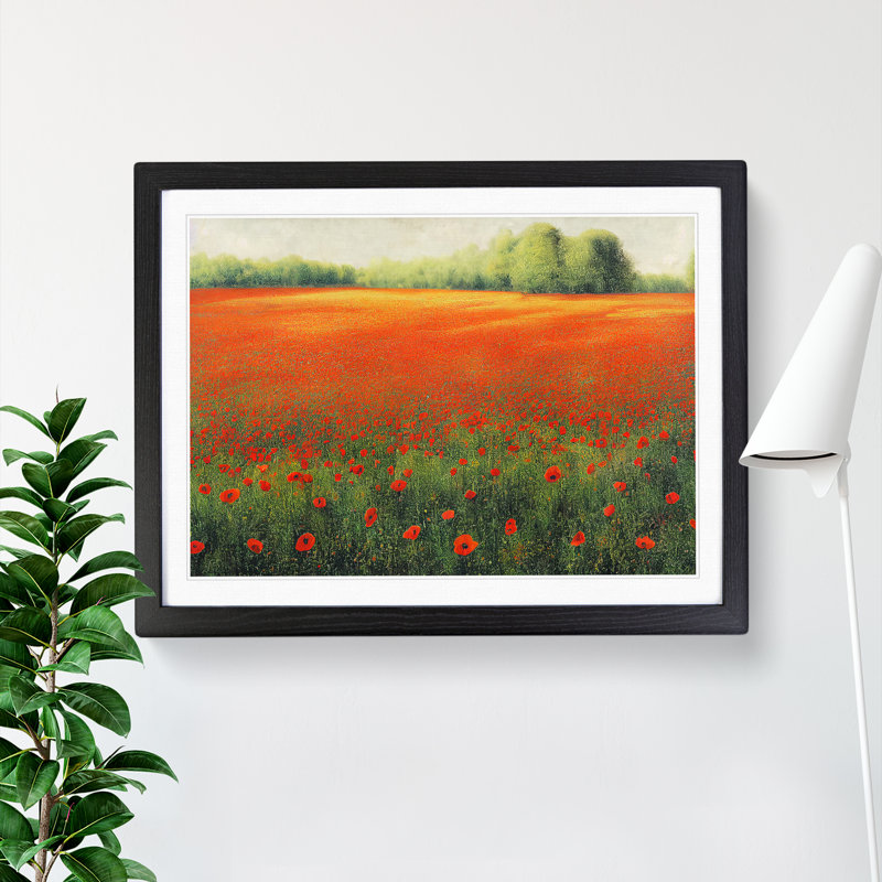 Creative Poppy Field Flowers 1 Piece Single Picture Frame Wall Art, 34cm H x 46cm W x 2cm D, Black
