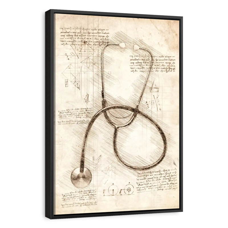 Stéthoscope, Cadre flottant noir, 27 po x 40 po