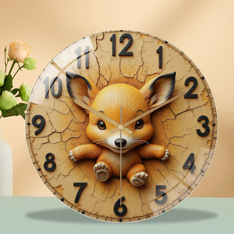 Cute Orange Fox Wall Clock Decorative Art Art - 12'' Modern Glass Wall Clock