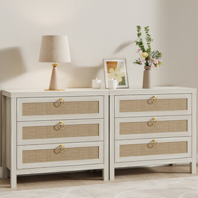 Boho Large Nightstands Side Table With 3 Drawers by Dakota Fields
