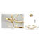Lustre moderne à 4 lumières DEL dorées avec diffuseurs en acrylique blanc-346381501