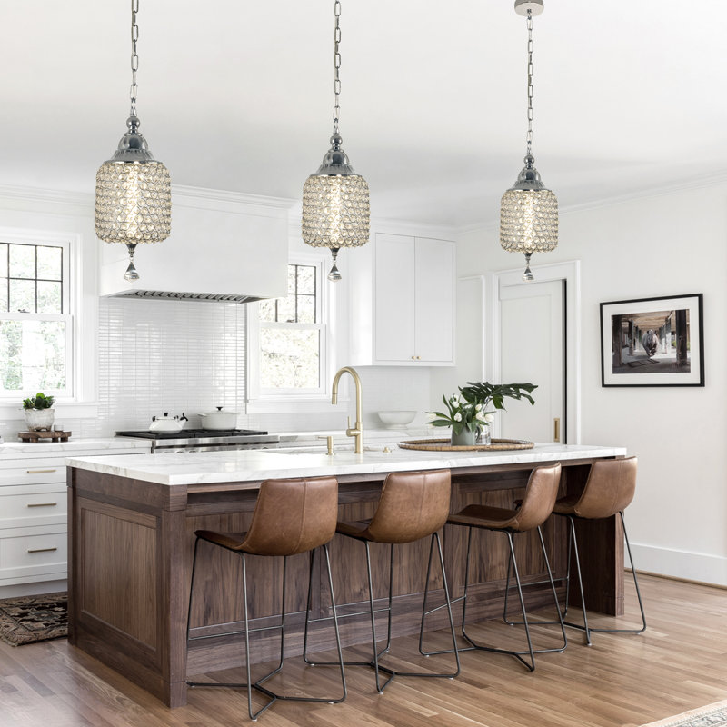 Luminaire suspendu en cristal de luxe moderne à 1 lumière Loreena, éclairage pour îlot de cuisine, Chrome