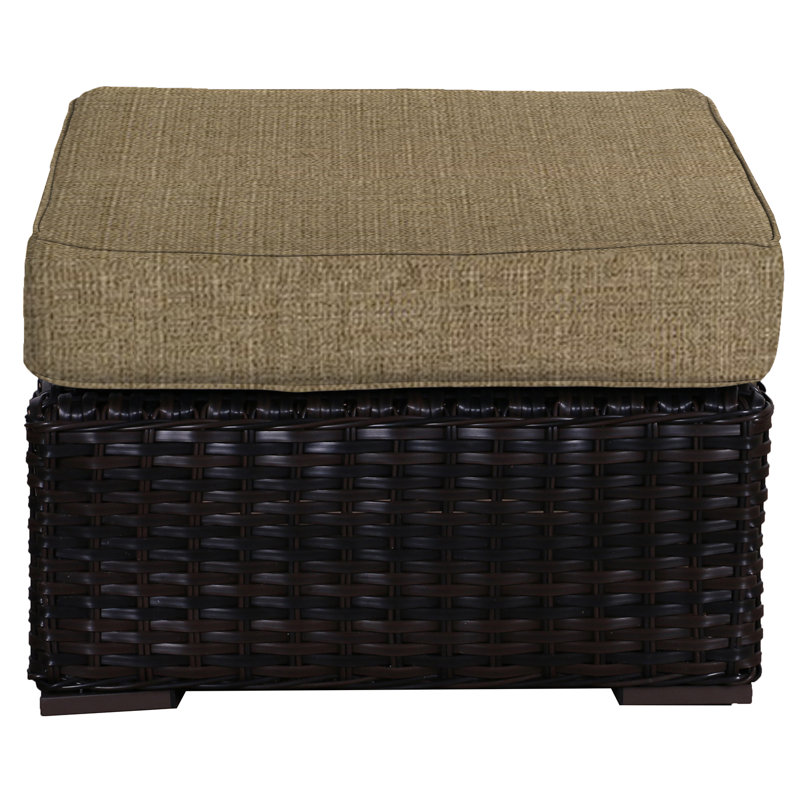 Sireci Wicker Outdoor Ottoman with Sunbrella® Cushion, Sesame Linen