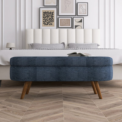 Oval Storage Ottoman Bench With Rubber Wood Legs