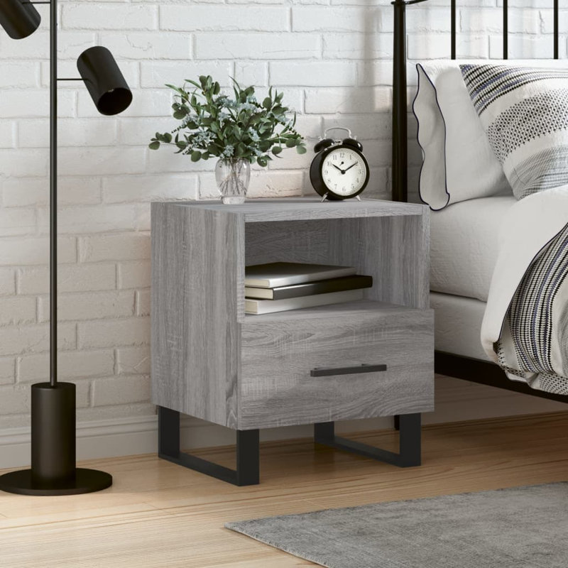 Vinny 40cm W Iron Bedside Table, Grey Sonoma