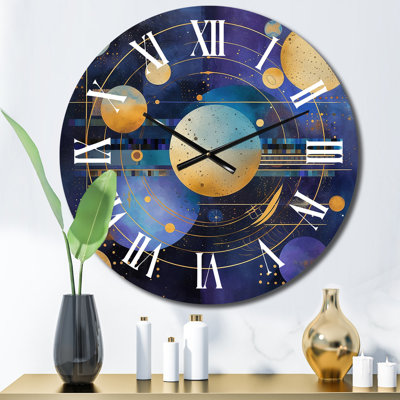 Horloge murale en métal mauve et jaune