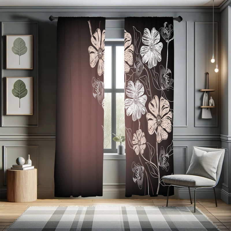 Winston Porter Art Curtains, Cherry Blossom Fantasy Garden, Dried Rose, 28" W x 63" L