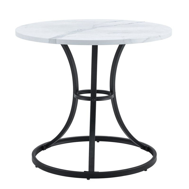 A Modern Minimalist Circular Dining Table, 33.3 - Inch Diameter, White Marble Textured Pattern Desktop, Uniquely Shaped Legs, Elegant & Practical For Dining Spaces