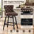 Swivel Bar Stools Set of 4, PU Leather Bar Chairs with Button Tufted Front and Ring Pull Back, 30" Bar Height Stools with Solid Wood Legs for Kitchen Island or Bar, Brown-1995099757-1995099756