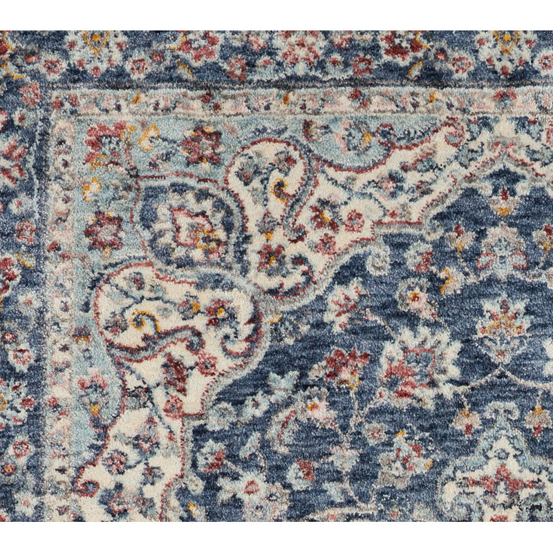 Navy and Cream Chenille Medallion Rectangular Area Rug 26.5" x 45"