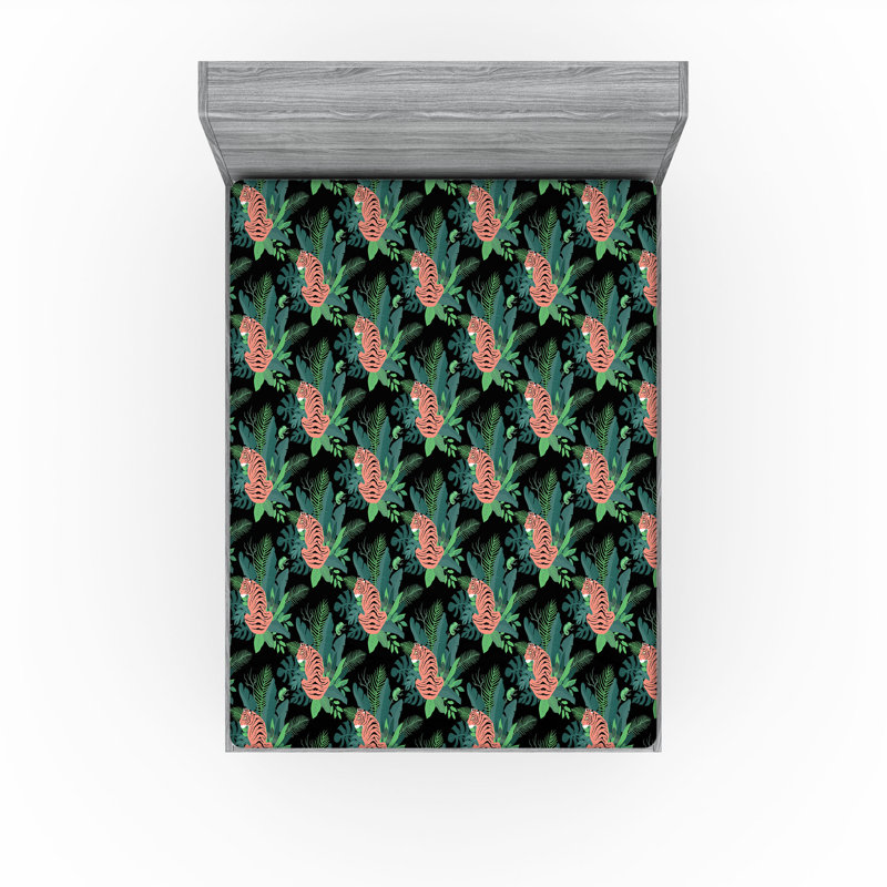 Drap-housse à motif floral Ambesonne, Saumon, vert paon / floral, Drap-housse de taille très grand