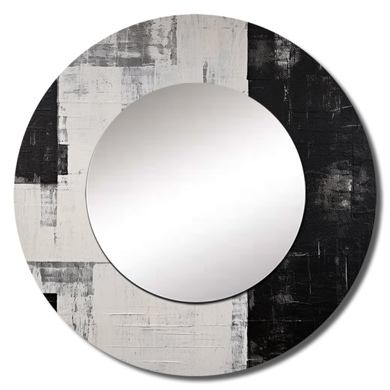 Abstrait abstrait ébène I - miroir de formes abstraites, miroir mural décoratif rond moderne, impression d'art en métal