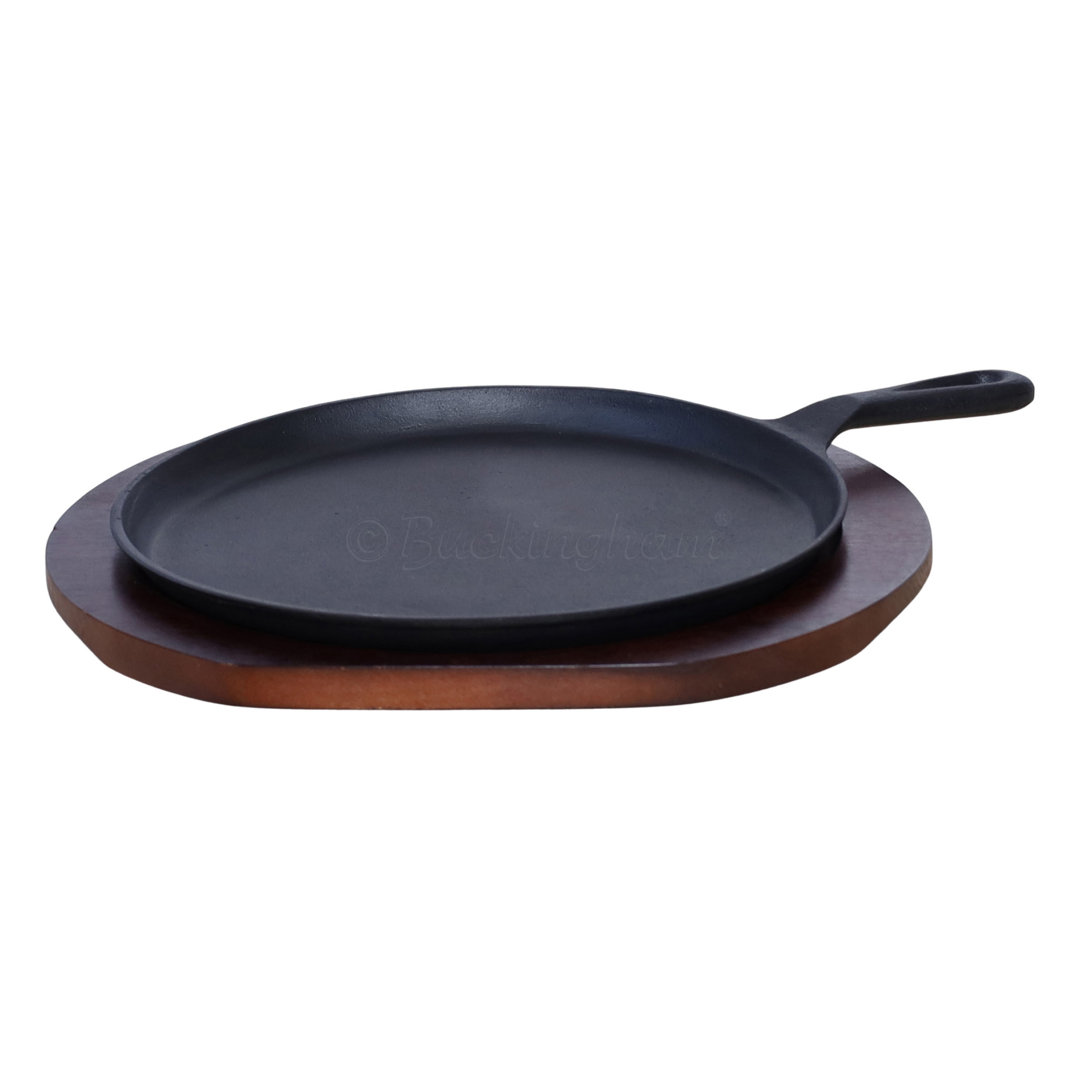 Buckingham Pre-Seasoned Cast Iron Crepe Griddle Pan with Wooden Base 27 cm