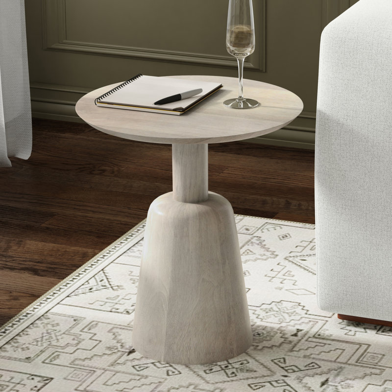 Table de bout ronde contemporaine en bois de manguier massif l 18 po avec base piédestal Finchley