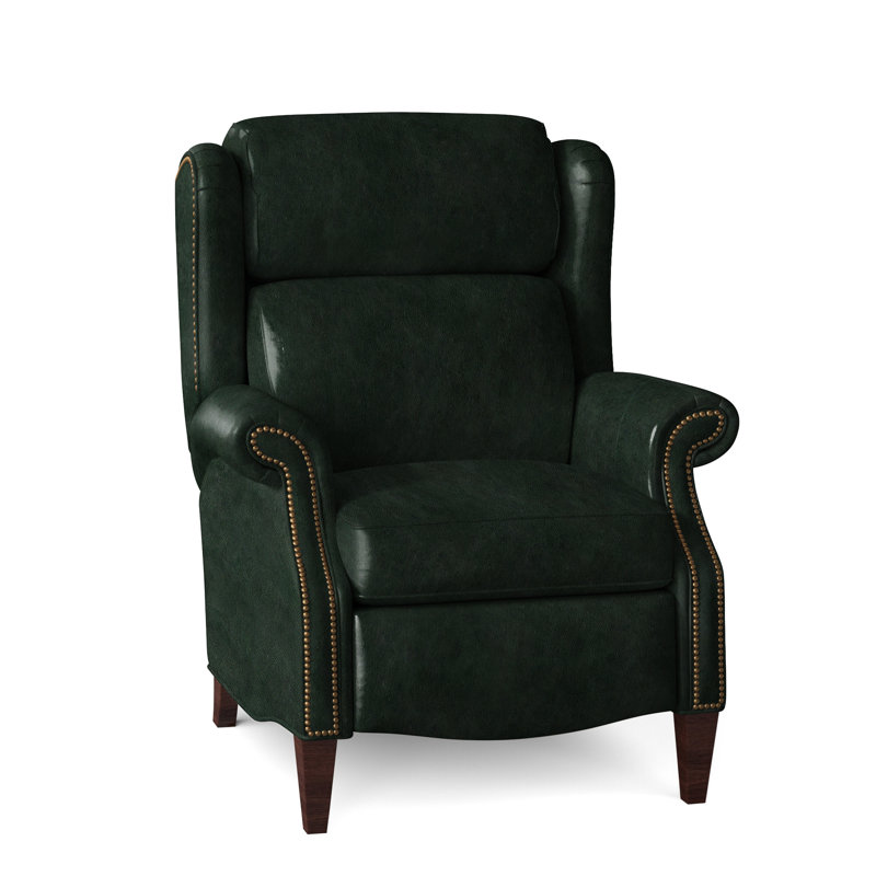 Fauteuil inclinable en similicuir Miller, Naturel français, Acajou, Cuir véritable vert forêt d'Anilina