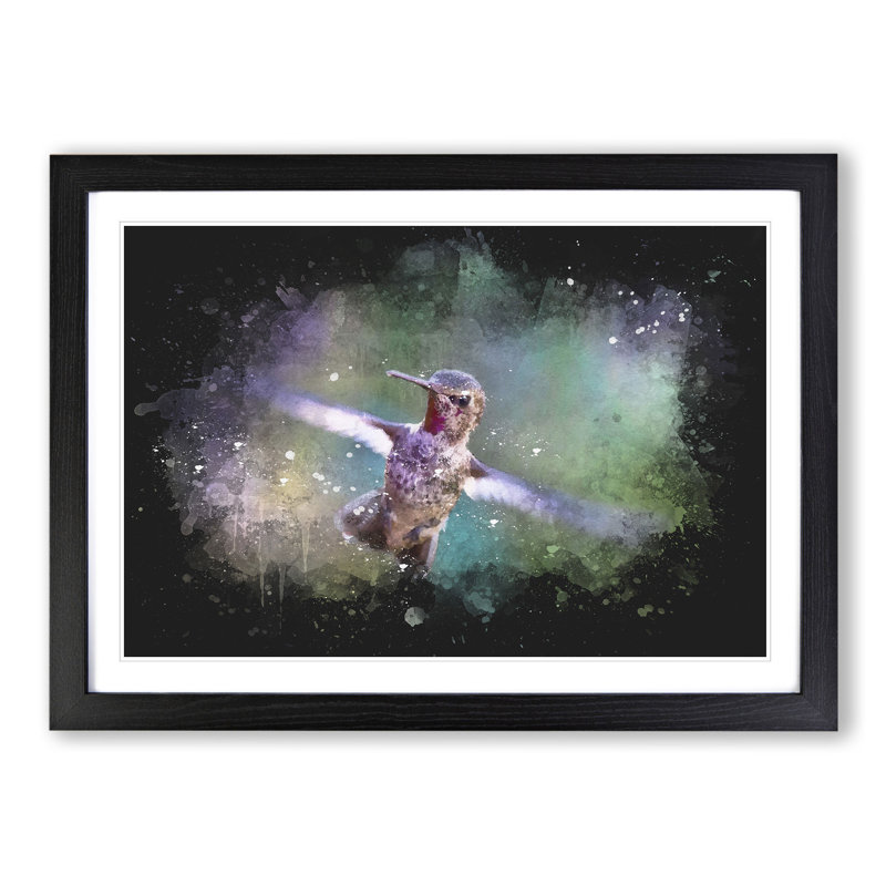 Hummingbird Vol.2 - Picture Frame Painting, 65cm H x 90cm W x 2cm D, Black
