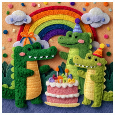 Felt Crocodile Birthday Party Canvas Gallery Wrap